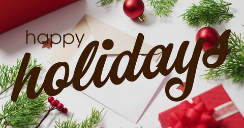 Festive Holiday Greeting with Red Christmas Decorations