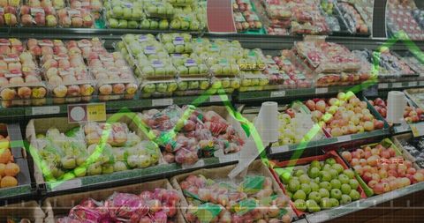 Financial Growth Trends Over Fresh Produce in Market Aisle Display - Download Free Stock Images Pikwizard.com