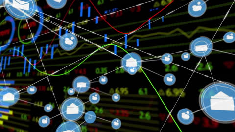 Abstract Digital Network Overlaying Financial Data Charts