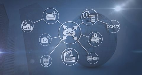 Global Network and Data Processing Concept with Icon Overlay - Download Free Stock Images Pikwizard.com