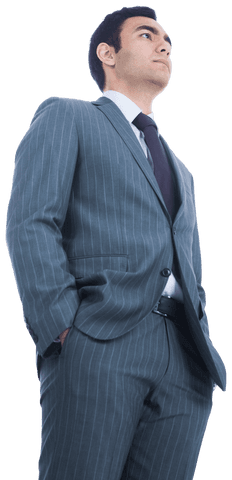 Confident Biracial Businessman in Gray Suit Standing Transparent Background