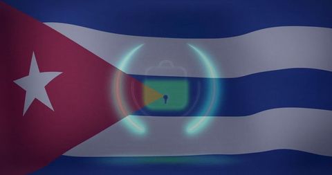 Translucent Padlock Overlaid on Cuban Flag Representing Cyber Security