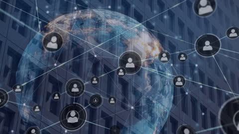 Global Connection Network Overlaid on Modern Architecture