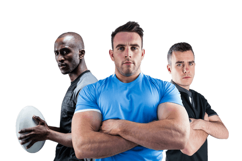 Diverse Sportsmen Standing Confidently on Transparent Background