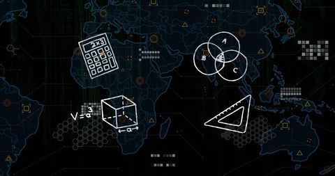 Digital World Map Overlayed with Educational Math Symbols - Download Free Stock Images Pikwizard.com