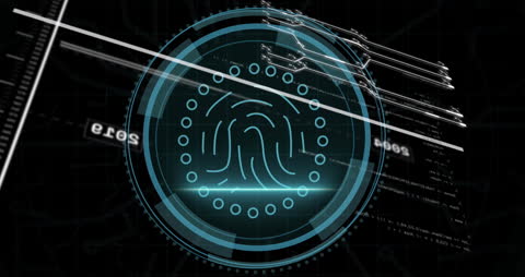 Cyber Security Fingerprint Icon on Digital Interface