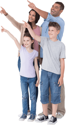 happy family of four pointing upward with transparent background - Download Free Stock Videos Pikwizard.com