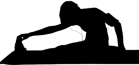 Transparent silhouette black woman exercising on mat