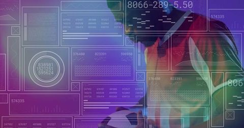 Soccer Player Analyzing Digital Data with Futuristic Interface