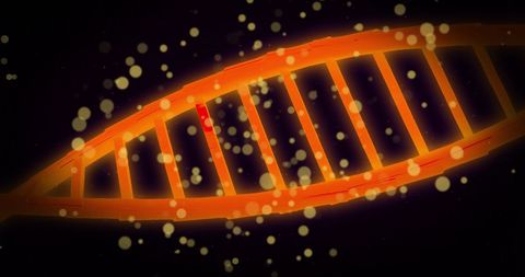 Glowing dna strands with bokeh light effects on black background