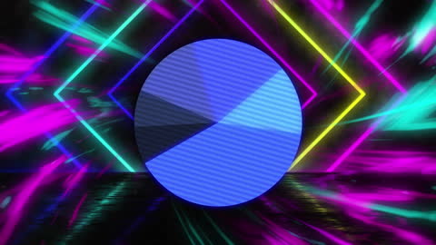 Vibrant Digital Animation with Glowing Triangles and Reflective Patterns