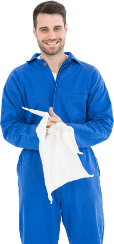 Friendly Mechanic in Blue Jumpsuit with Transparent Background - Download Free Stock Videos Pikwizard.com