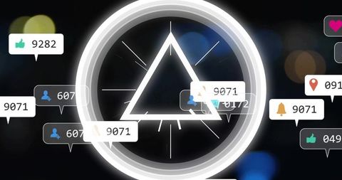 Futuristic digital interface with notification icons and counters