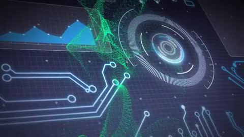 Futuristic Digital Interface with Rotating HUD Elements