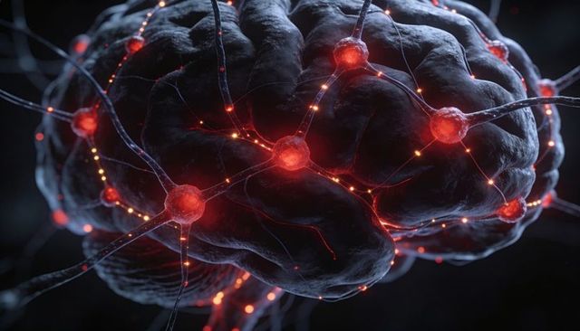 Pulsing neural network with glowing synapses and light signals on brainlike structure