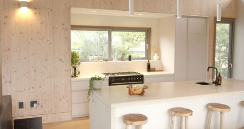 Modern minimalist kitchen with light wood and bright decor