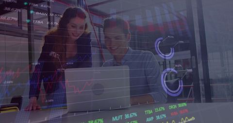 Financial Data Analysis by Professionals at Laptop with Overlays - Download Free Stock Images Pikwizard.com