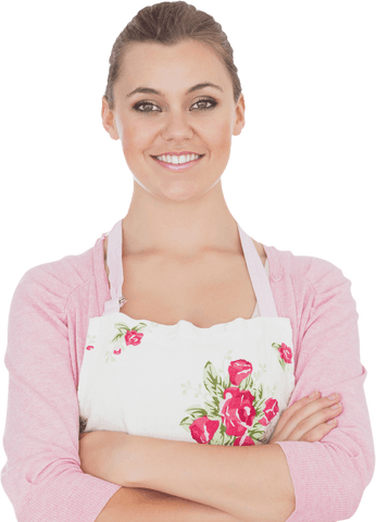 Transparent Woman Smiling Confidently with Floral Apron Folded Arms - Download Free Stock Videos Pikwizard.com