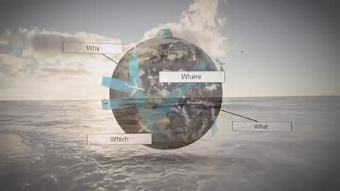 Globe Rising Above Ocean Rotating with Flight Ribbons Mapping Global Routes Animated