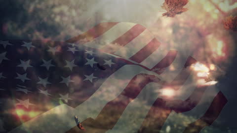 Abstract American Flag with Scenic Overlay