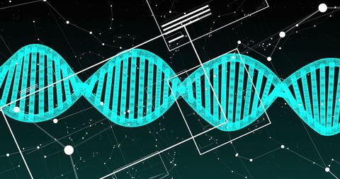 Digital dna strand with network connections in technology concept