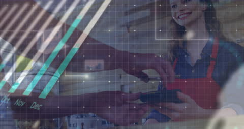 Digital Payment in Cafe with Financial Data Overlay