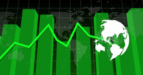 Green Financial Growth Chart with Global Map Overlay