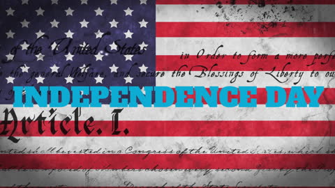Independence Day Text Over U.S. Flag and Constitution Background