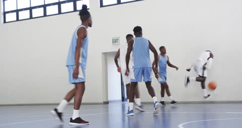 Dynamic Basketball Game Highlighting Teamwork and Intensity