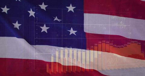 Digital Data Analytics Overlaying American Flag with Graphs