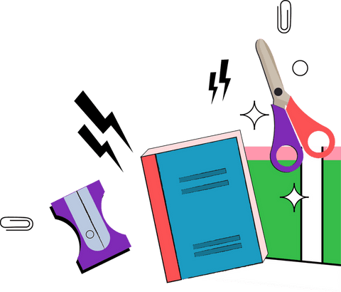 vibrant stationery on transparent background with book and scissors - Download Free Stock Videos Pikwizard.com