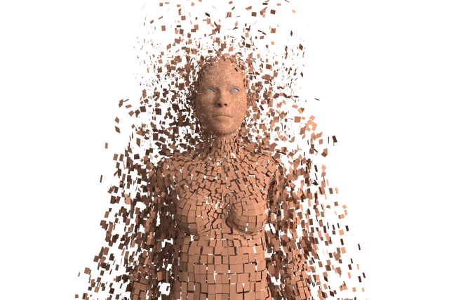 Digital Human Model Exploding into Pixels on Transparent Background - Download Free Stock Videos Pikwizard.com