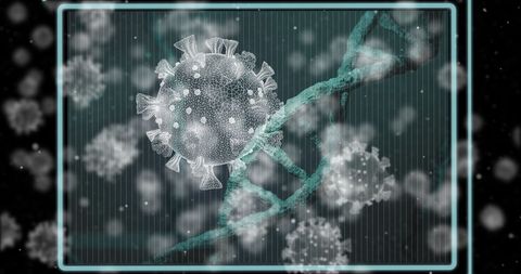 Futuristic Coronavirus Cells Surrounding DNA Structure