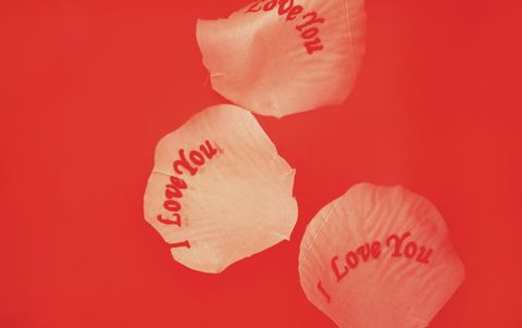 Romantic i love you petals on red background