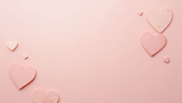 Floating Pastel Pink Heart Cutouts with Textured Accents and Soft Shadows for Minimal Romantic Backg