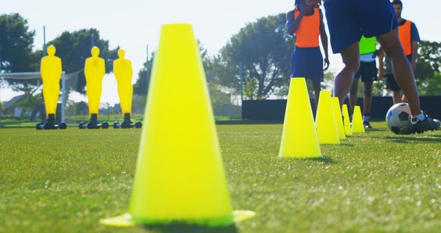 Soccer Training Drills with Cones and Mannequins on Field - Download Free Stock Images Pikwizard.com