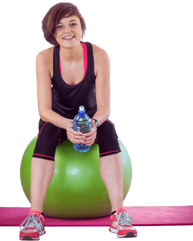 Smiling Woman with Water Bottle on Green Exercise Ball with Transparent Background - Download Free Stock Videos Pikwizard.com