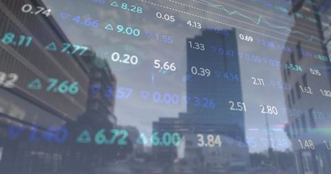 Futuristic Financial Visualization Overlaying Urban Cityscape