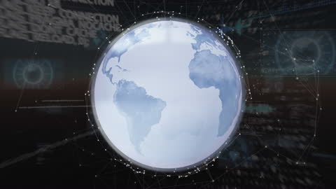 Digital Data Processing Around 3D Glowing Globe