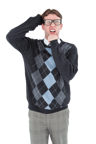 geeky hipster wearing argyle sweater isolated transparent background - Download Free Stock Videos Pikwizard.com
