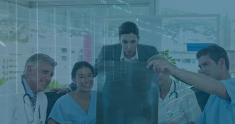 Medical Team Analyzing Diagnostics with Digital Interface