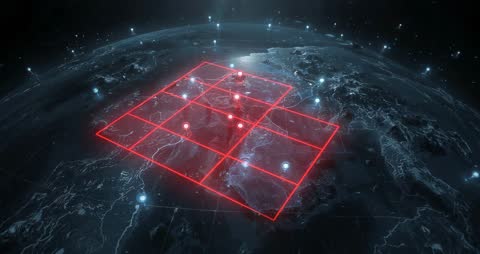 Futuristic Digital Earth with Expanding Grid and Data Nodes