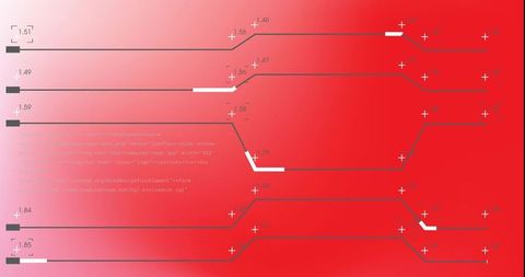 Displaying abstract schematic network with red gradient, dark lines and connector nodes