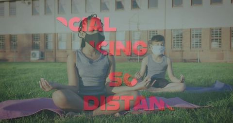 Children Practicing Social Distancing Yoga Outdoors During Pandemic