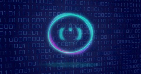 Neon Circle Power Button on Binary Digital Screen - Download Free Stock Images Pikwizard.com