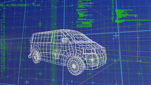 3D Vehicle Model with Digital Data Processing Grid Animation