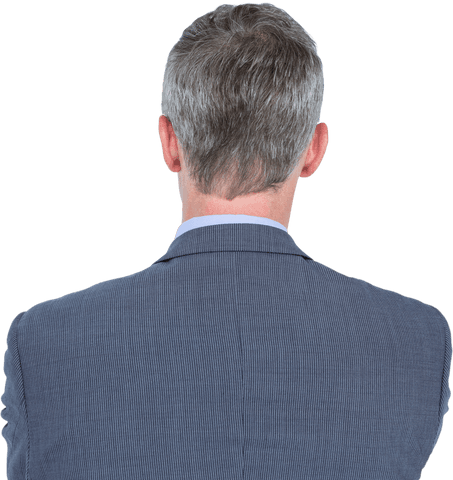Rear View of Businessman with Gray Hair in Striped Suit, Transparent Background