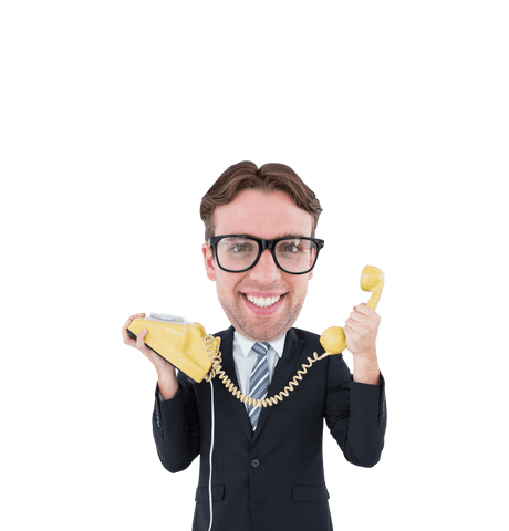 smiling businessman holding vintage telephone on transparent background - Download Free Stock Videos Pikwizard.com