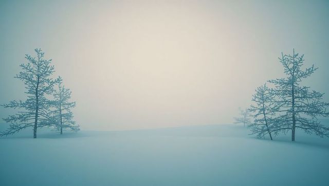 Frost-covered trees in tranquil snowy landscape at dawn