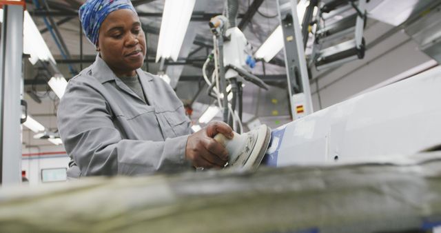 African American Factory Worker Polishing Machine in Industrial Setting - Download Free Stock Images Pikwizard.com